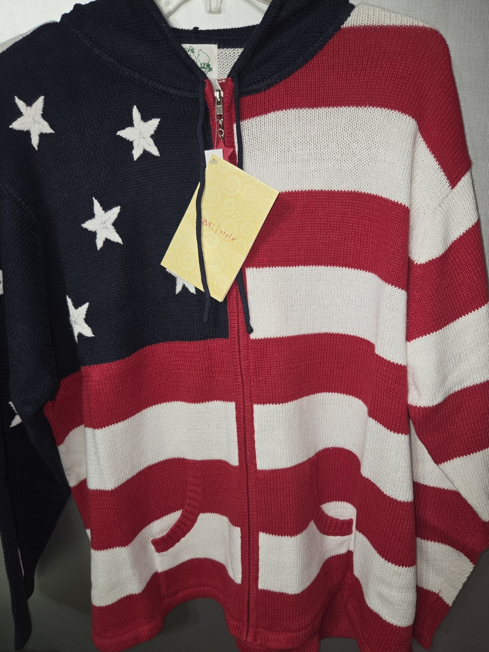 Quacker Factory Sze 3X Red White Blue USA Americana Stars Hooded Sweater